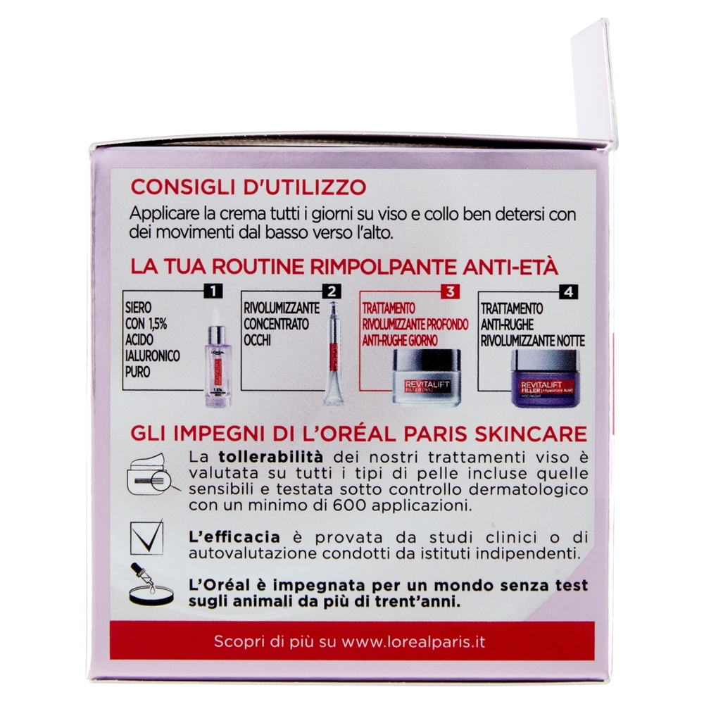 L'Oréal Paris Revitalift Filler, Azione Antirughe Rivolumizzante con Acido Ialuronico, 50 ml